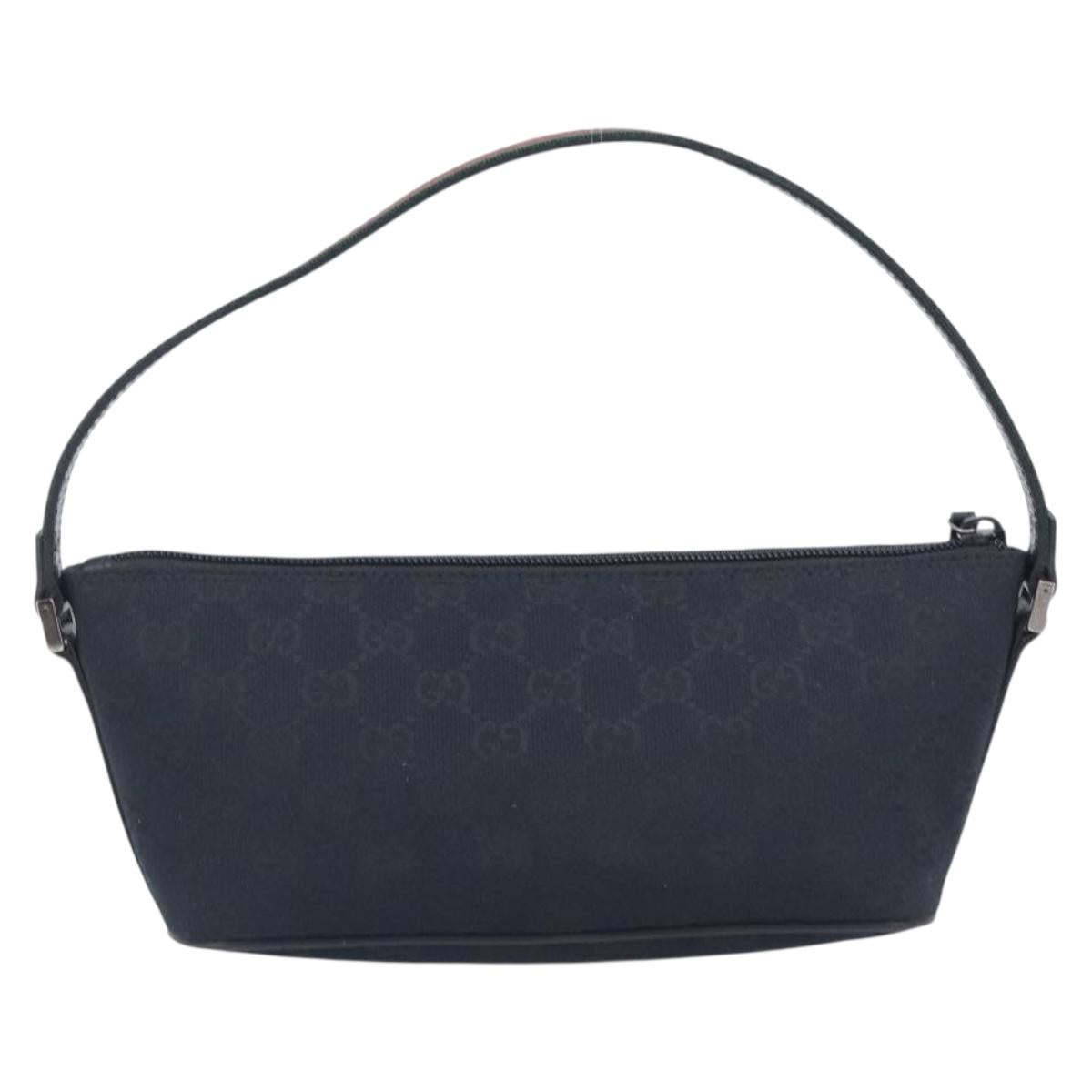 GUCCI GG Canvas Web Sherry Line Pouch Black Silver 141809 Auth am12736V