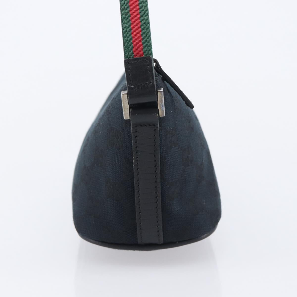 GUCCI GG Canvas Web Sherry Line Pouch Black Silver 141809 Auth am12736V