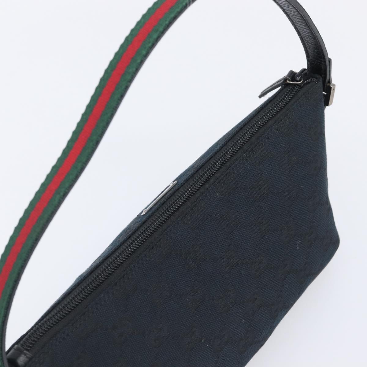 GUCCI GG Canvas Web Sherry Line Pouch Black Silver 141809 Auth am12736V
