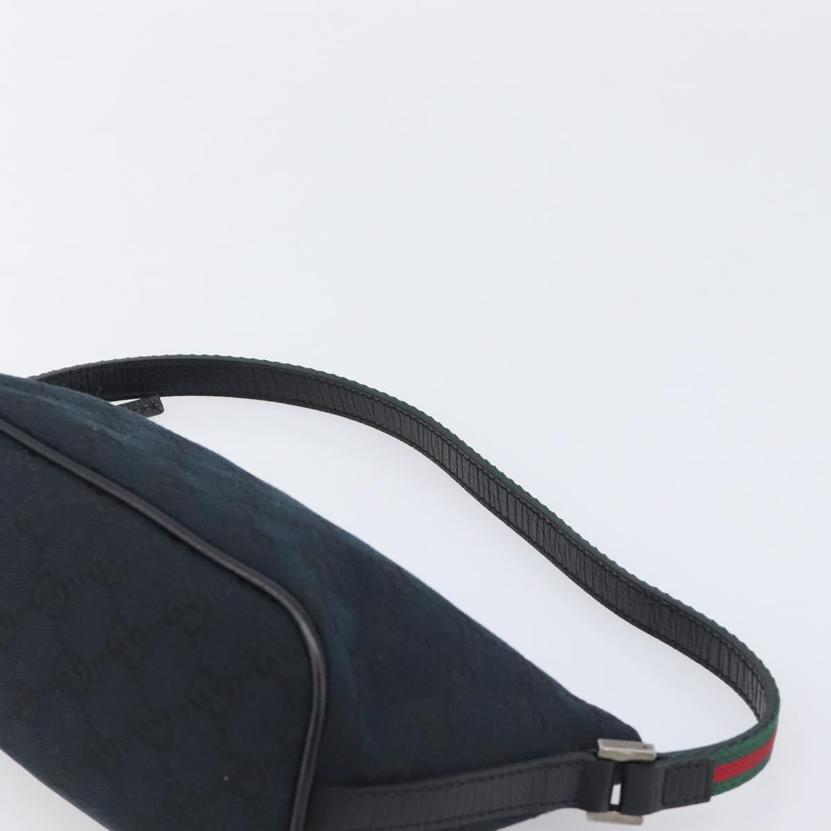 GUCCI GG Canvas Web Sherry Line Pouch Black Silver 141809 Auth am12736V