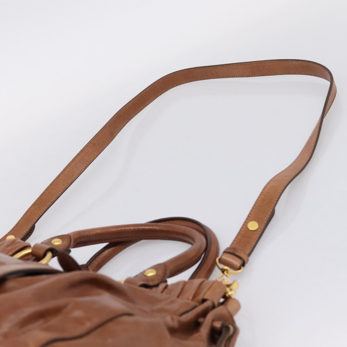 Miu Miu Side Ribbon Hand Bag Leather 2way Brown Gold RT0383 Auth am12737M