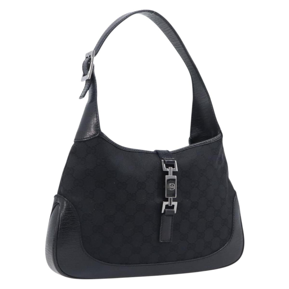 GUCCI GG Canvas Jackie Shoulder Bag Black Silver 00963 Auth am12741V