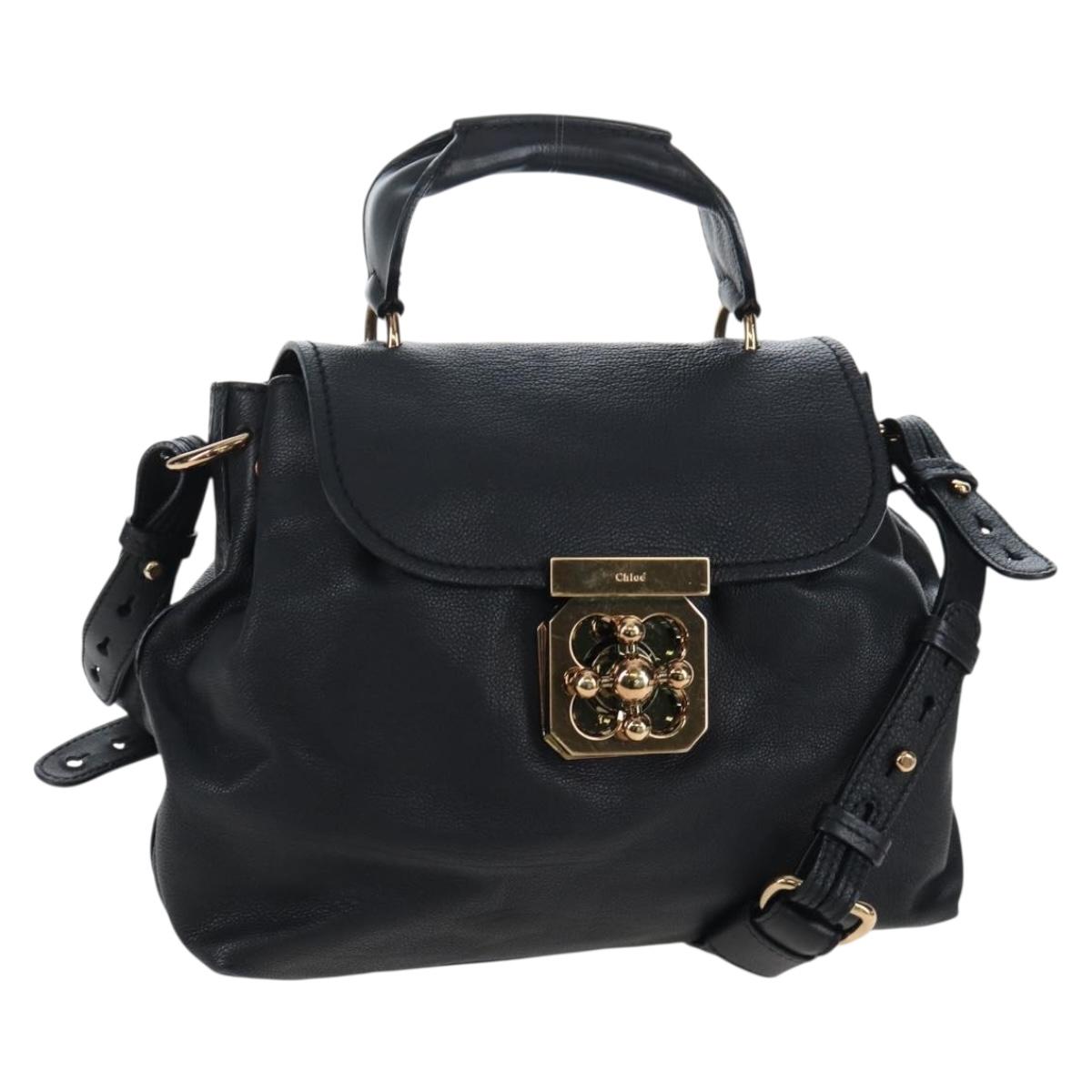 Chloe Elsie Hand Bag Leather 2way Black Gold Auth am12745V