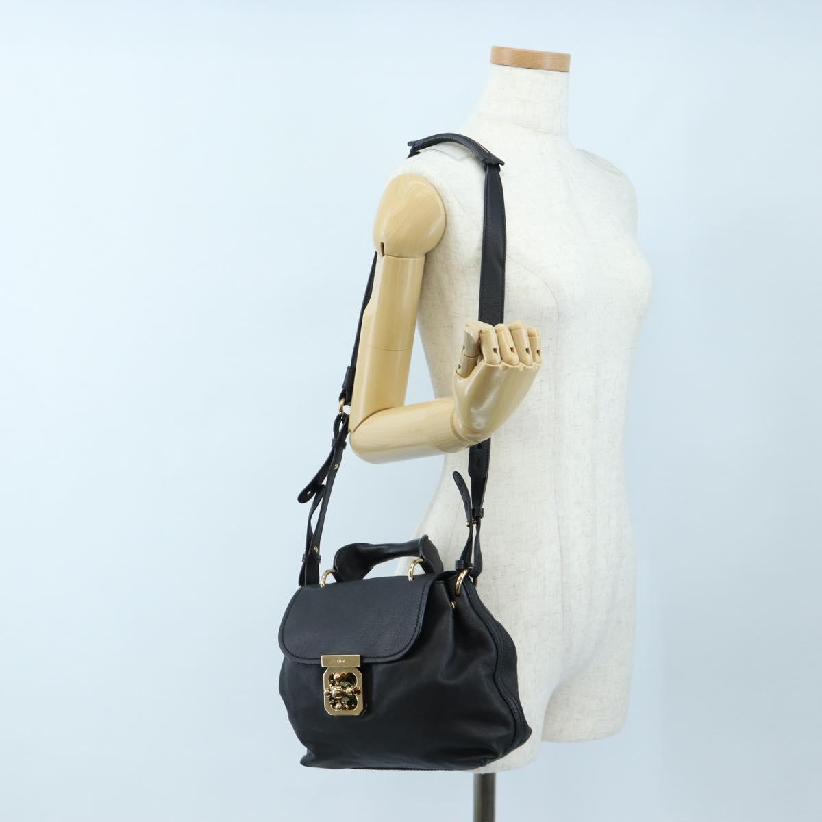 Chloe Elsie Hand Bag Leather 2way Black Gold Auth am12745V