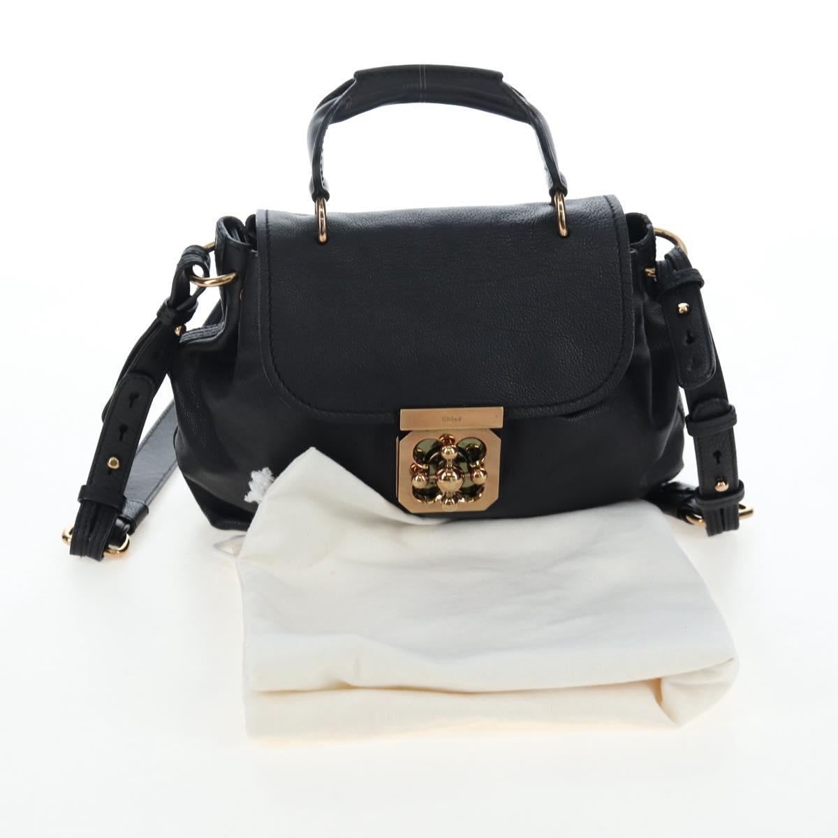 Chloe Elsie Hand Bag Leather 2way Black Gold Auth am12745V