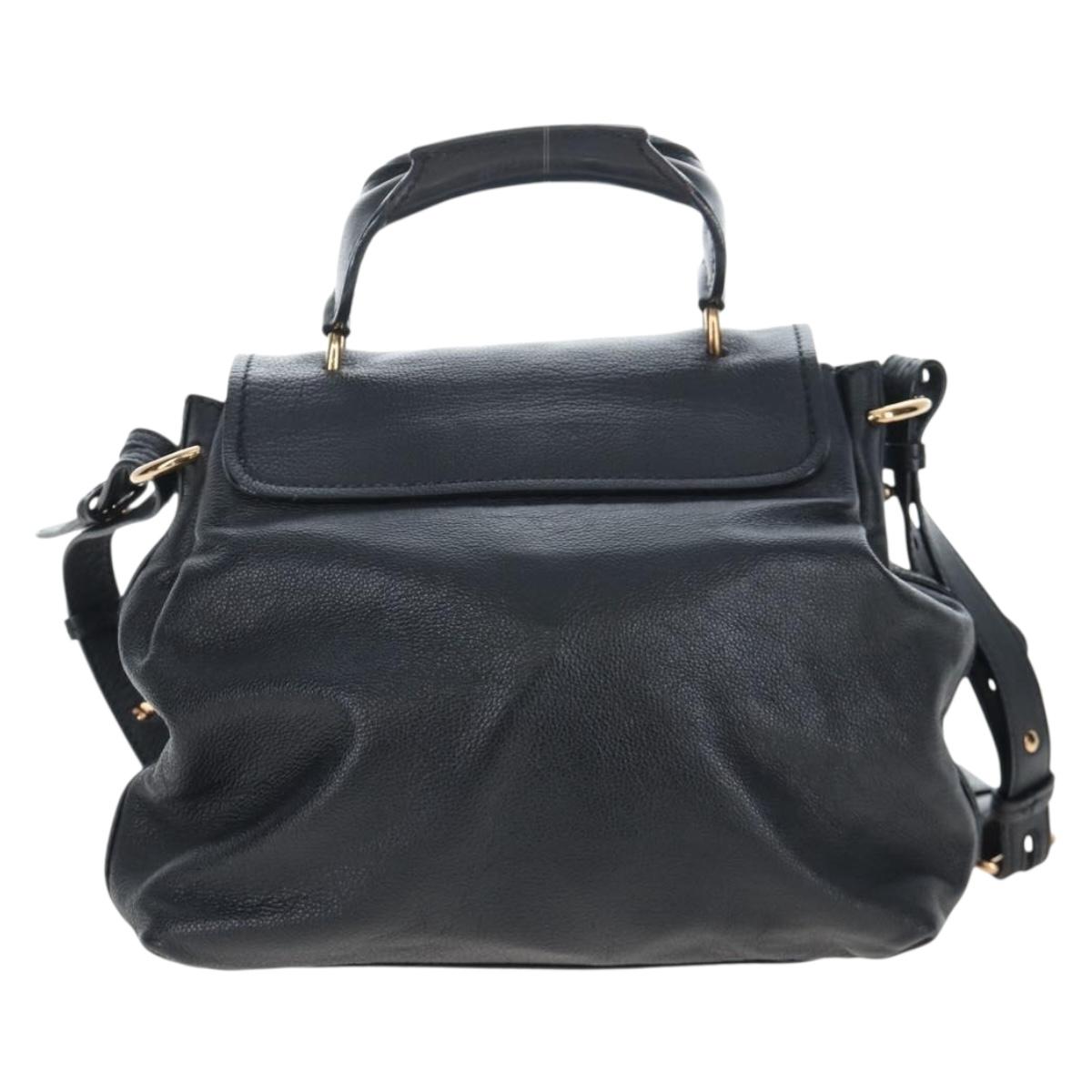 Chloe Elsie Hand Bag Leather 2way Black Gold Auth am12745V