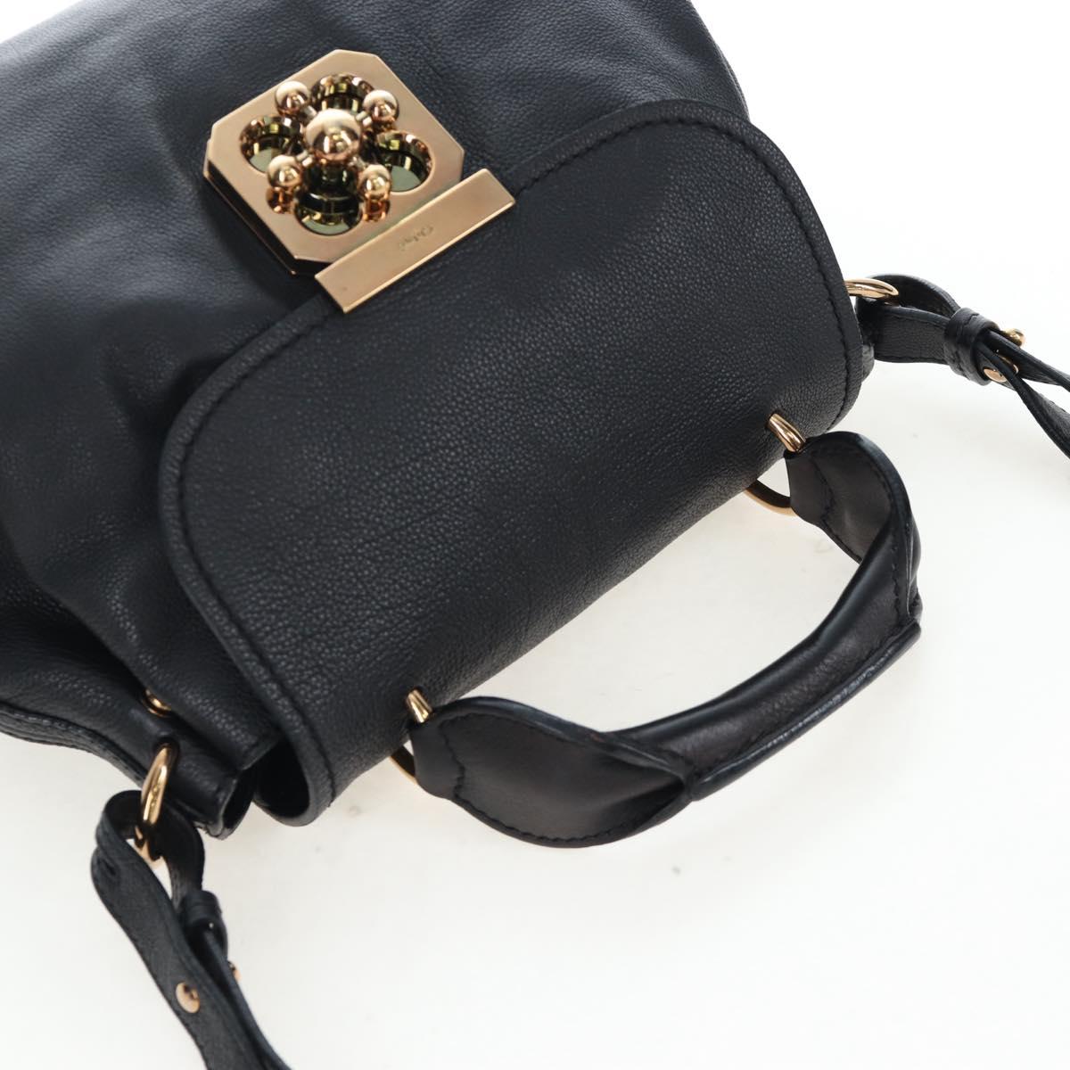 Chloe Elsie Hand Bag Leather 2way Black Gold Auth am12745V
