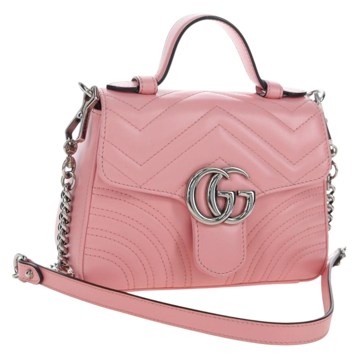 GUCCI GG Marmont Hand Bag Leather 2way Pink Silver 547260 Auth am12748M