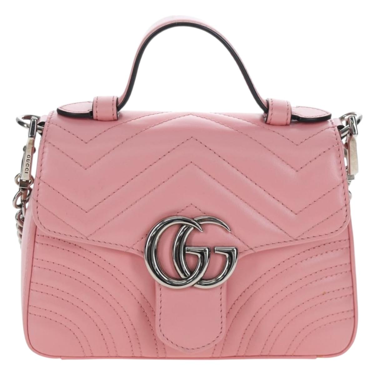 GUCCI GG Marmont Hand Bag Leather 2way Pink Silver 547260 Auth am12748M