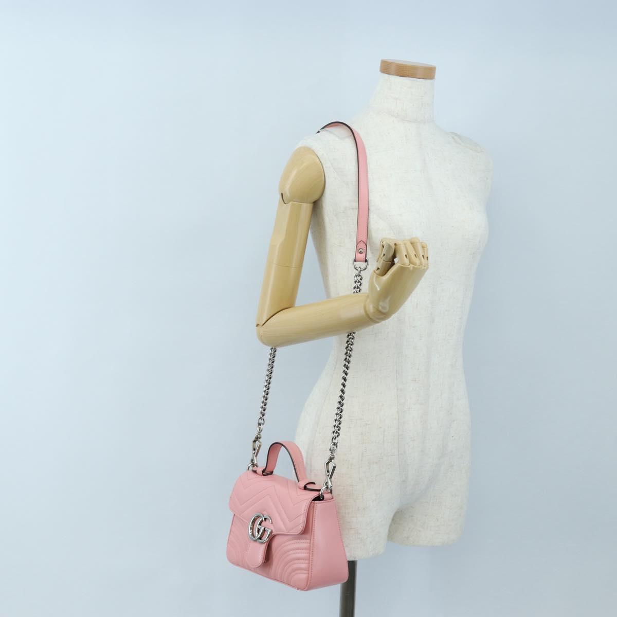 GUCCI GG Marmont Hand Bag Leather 2way Pink Silver 547260 Auth am12748M