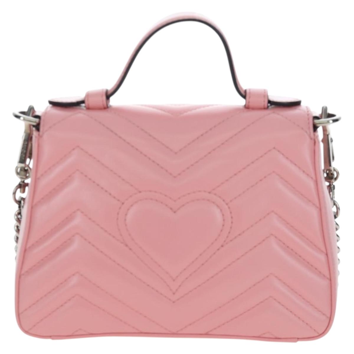 GUCCI GG Marmont Hand Bag Leather 2way Pink Silver 547260 Auth am12748M