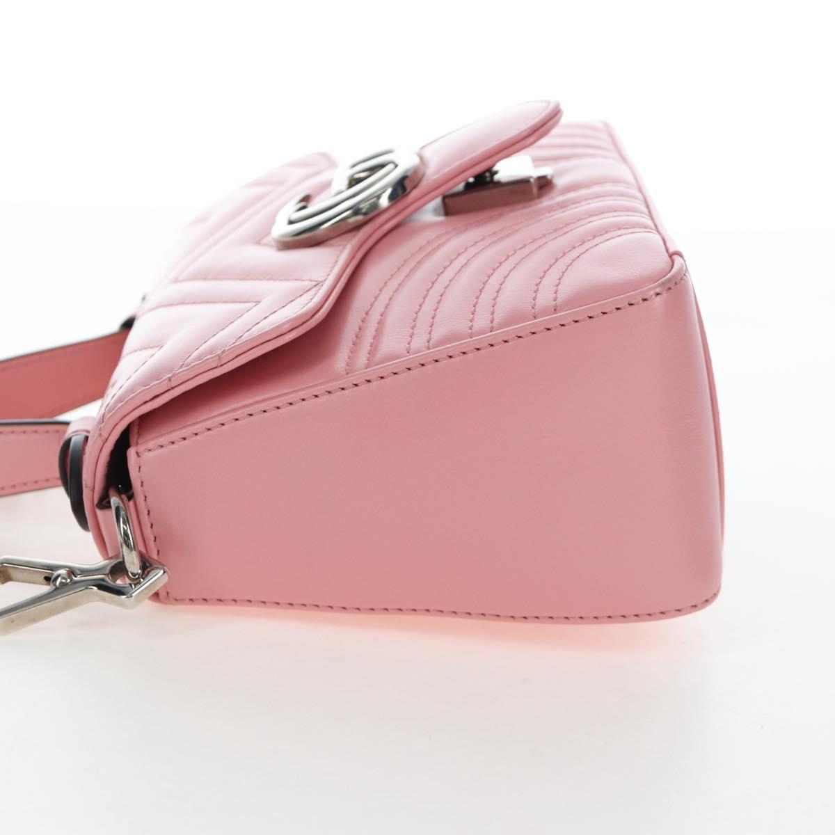 GUCCI GG Marmont Hand Bag Leather 2way Pink Silver 547260 Auth am12748M