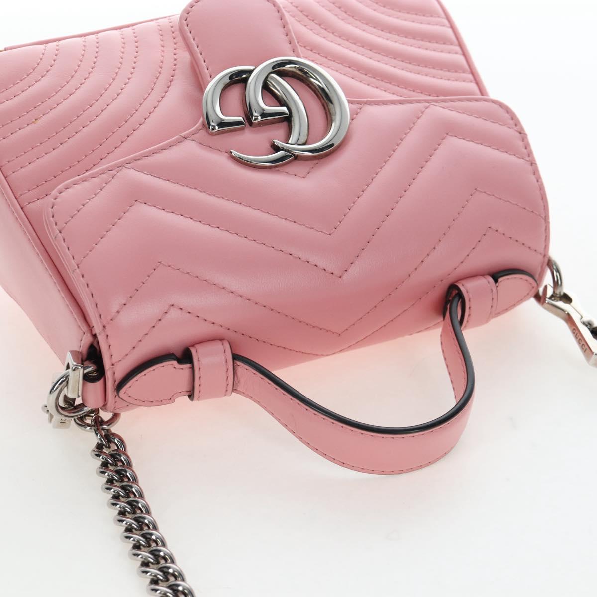 GUCCI GG Marmont Hand Bag Leather 2way Pink Silver 547260 Auth am12748M