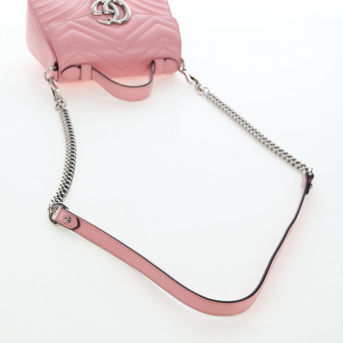 GUCCI GG Marmont Hand Bag Leather 2way Pink Silver 547260 Auth am12748M