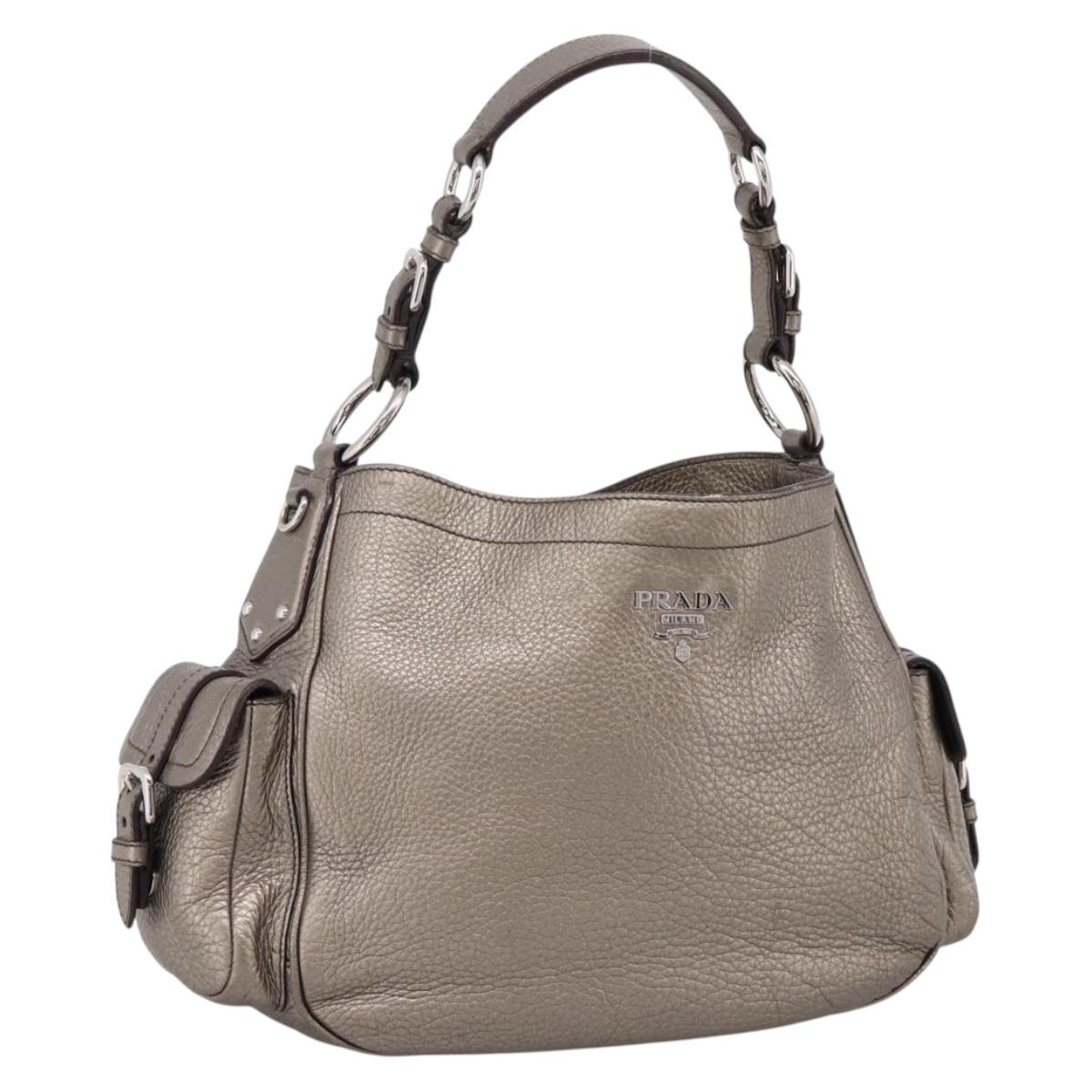 PRADA Shoulder Bag Leather Silver BR3353 Auth am12759V