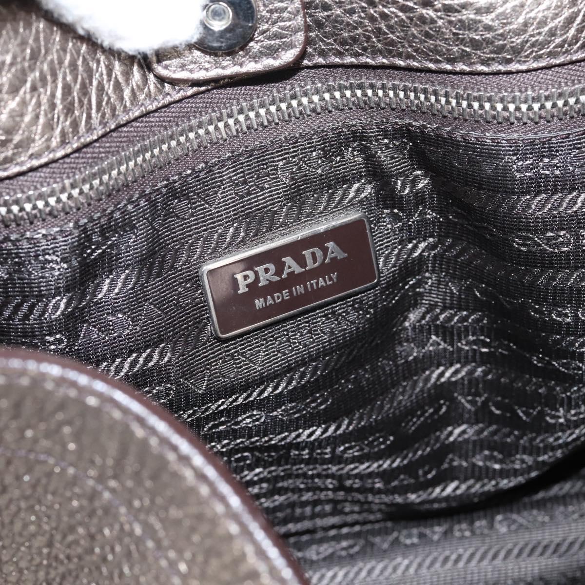 PRADA Shoulder Bag Leather Silver BR3353 Auth am12759V