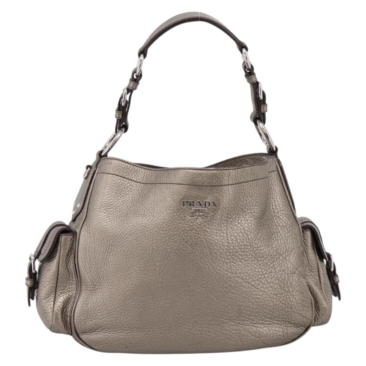 PRADA Shoulder Bag Leather Silver BR3353 Auth am12759V
