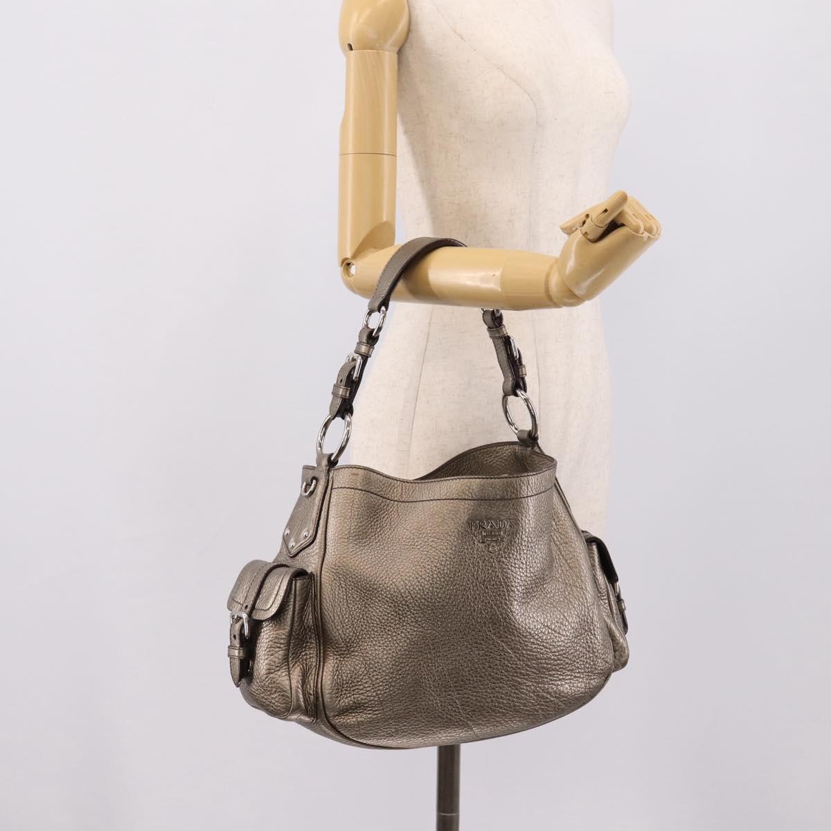 PRADA Shoulder Bag Leather Silver BR3353 Auth am12759V
