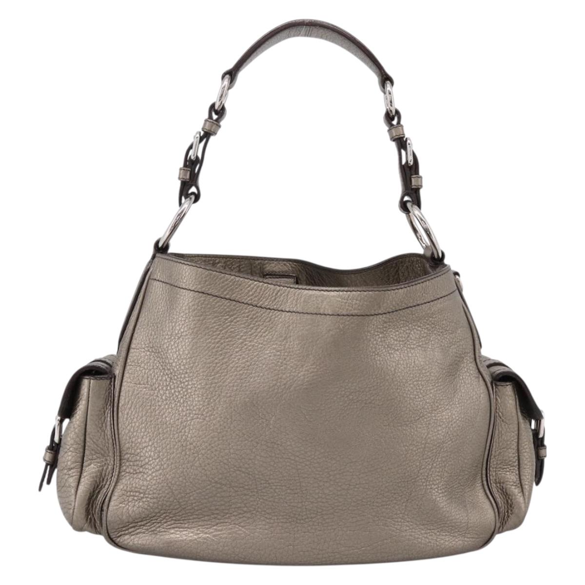 PRADA Shoulder Bag Leather Silver BR3353 Auth am12759V