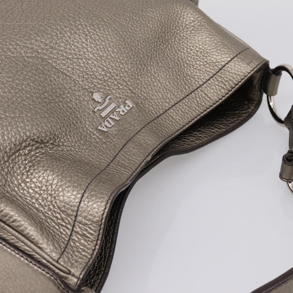 PRADA Shoulder Bag Leather Silver BR3353 Auth am12759V