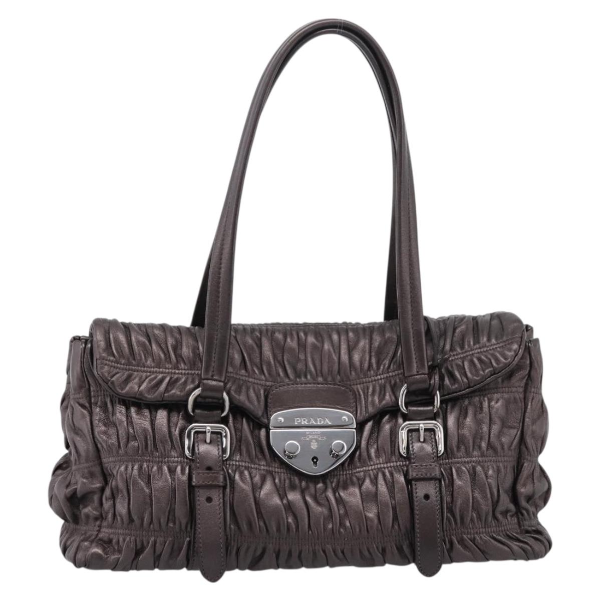 PRADA Ready Lock Tote Bag Nappa Leather Gray Silver Auth am12760M