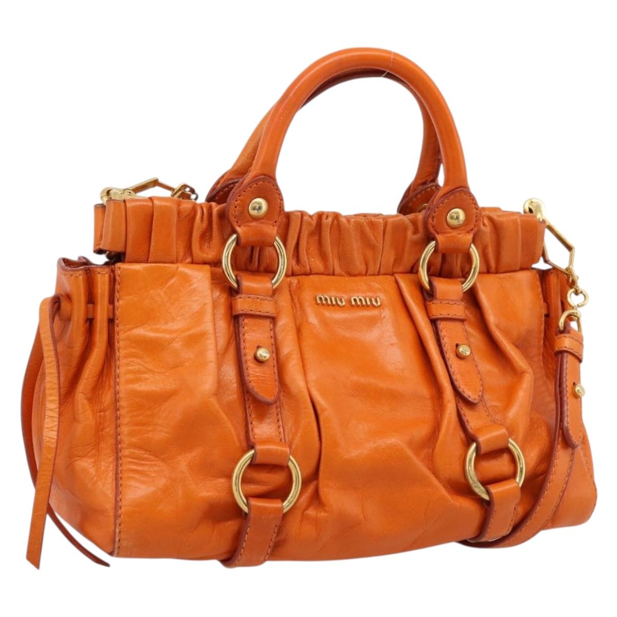 Miu Miu Side Ribbon Hand Bag Leather 2way Orange Gold Auth am12762V