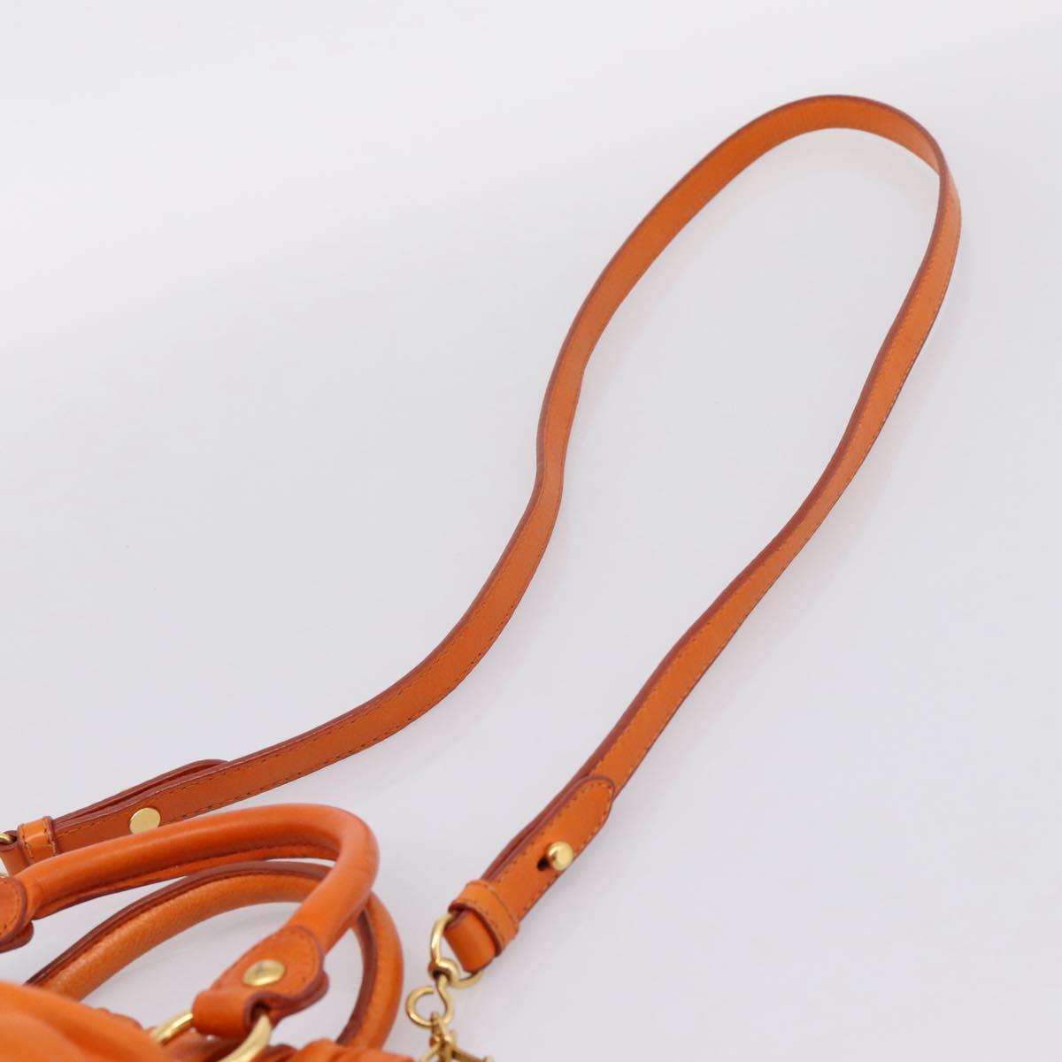 Miu Miu Side Ribbon Hand Bag Leather 2way Orange Gold Auth am12762V