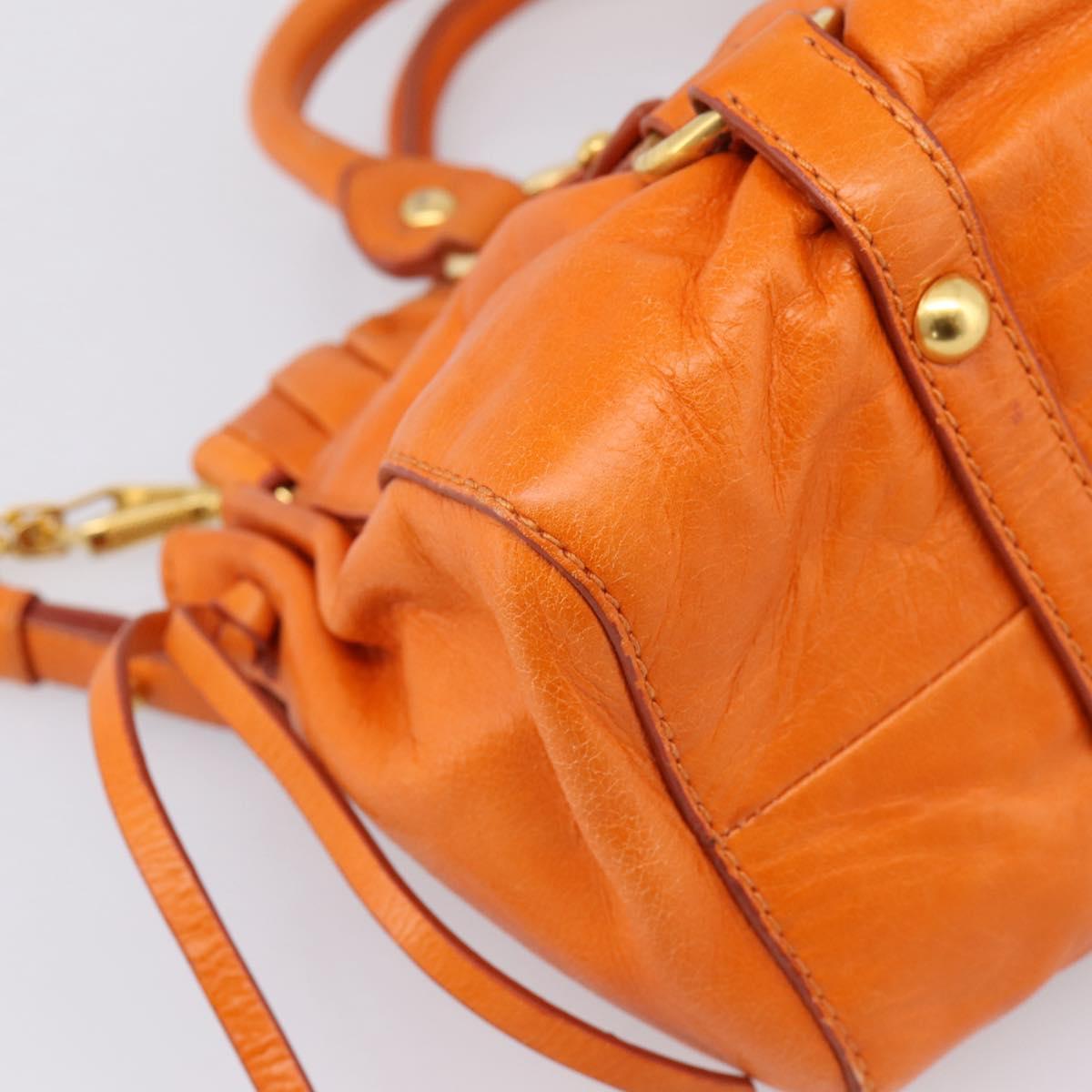 Miu Miu Side Ribbon Hand Bag Leather 2way Orange Gold Auth am12762V