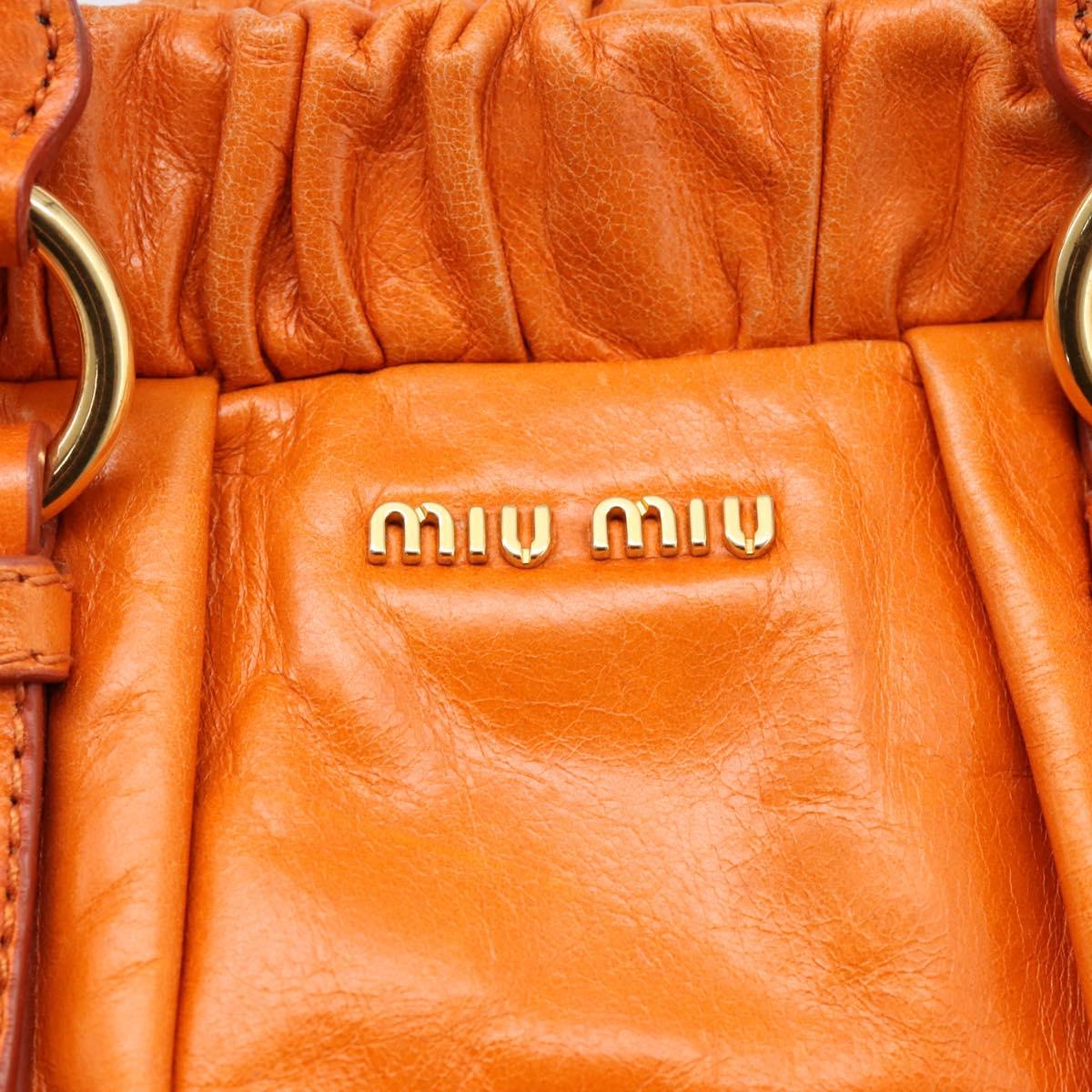 Miu Miu Side Ribbon Hand Bag Leather 2way Orange Gold Auth am12762V