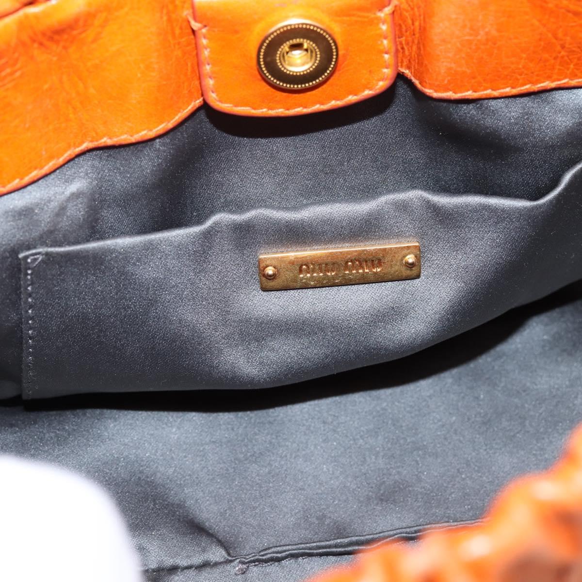 Miu Miu Side Ribbon Hand Bag Leather 2way Orange Gold Auth am12762V