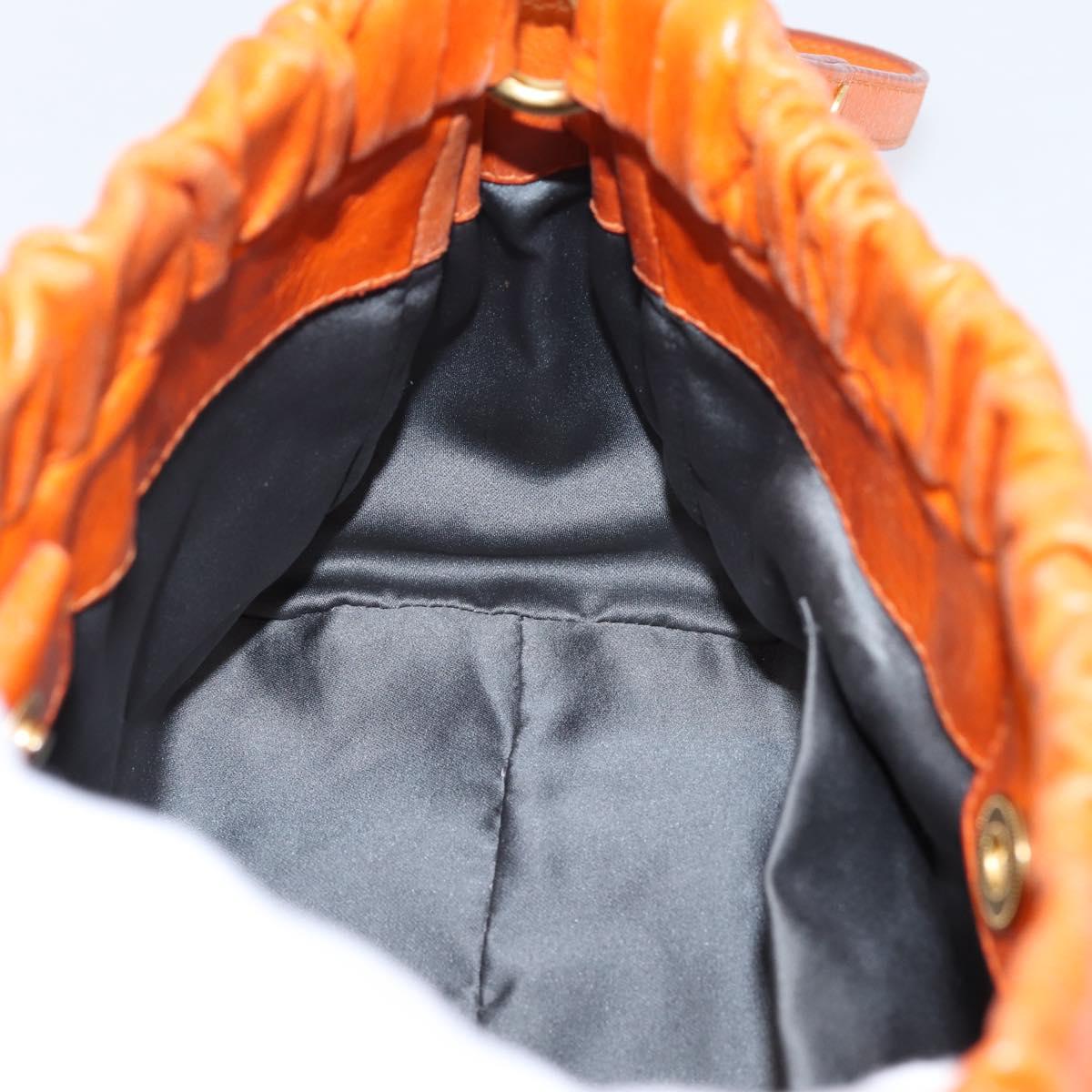 Miu Miu Side Ribbon Hand Bag Leather 2way Orange Gold Auth am12762V