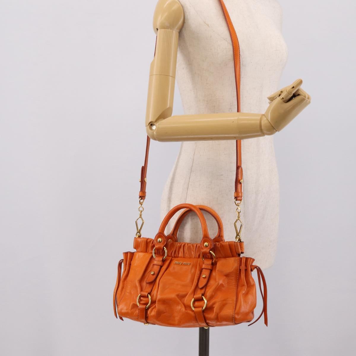 Miu Miu Side Ribbon Hand Bag Leather 2way Orange Gold Auth am12762V