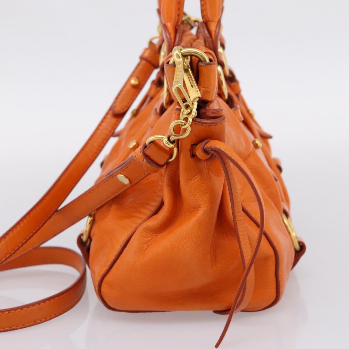 Miu Miu Side Ribbon Hand Bag Leather 2way Orange Gold Auth am12762V