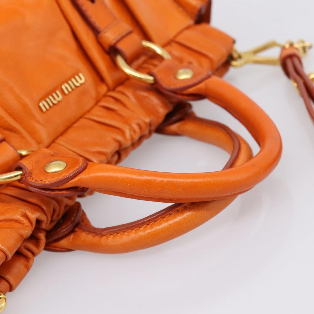 Miu Miu Side Ribbon Hand Bag Leather 2way Orange Gold Auth am12762V
