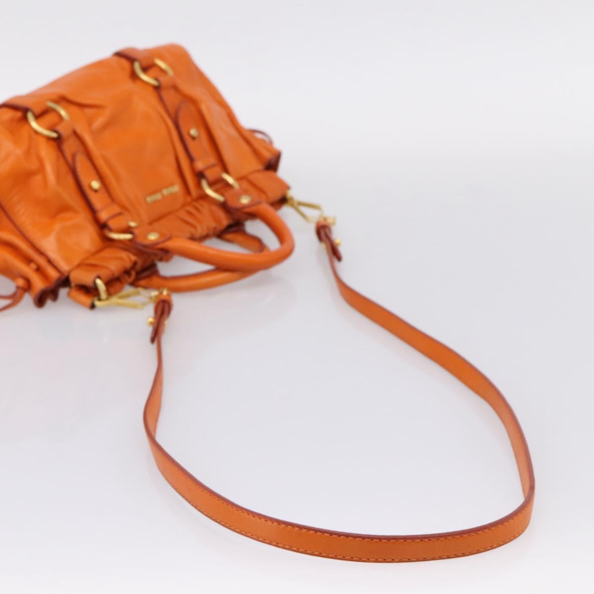 Miu Miu Side Ribbon Hand Bag Leather 2way Orange Gold Auth am12762V