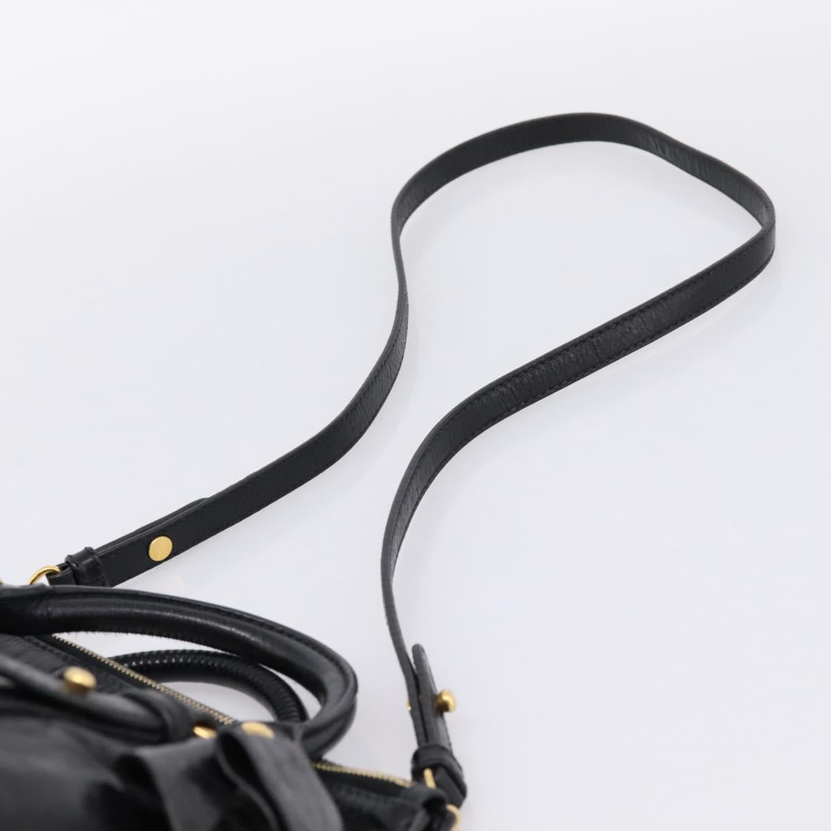 Miu Miu Side Ribbon Hand Bag Leather 2way Black Gold Auth am12763M