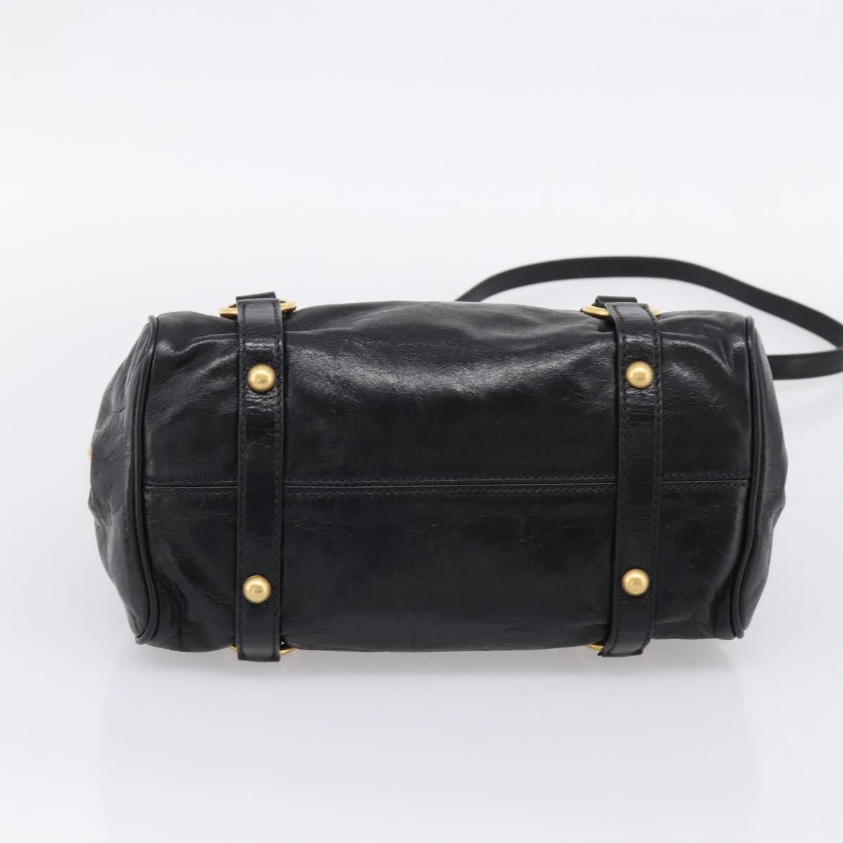 Miu Miu Side Ribbon Hand Bag Leather 2way Black Gold Auth am12763M
