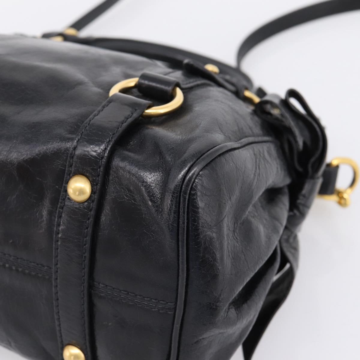 Miu Miu Side Ribbon Hand Bag Leather 2way Black Gold Auth am12763M