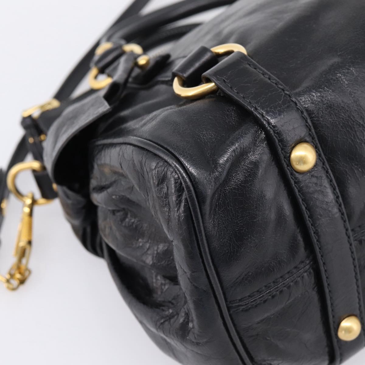 Miu Miu Side Ribbon Hand Bag Leather 2way Black Gold Auth am12763M