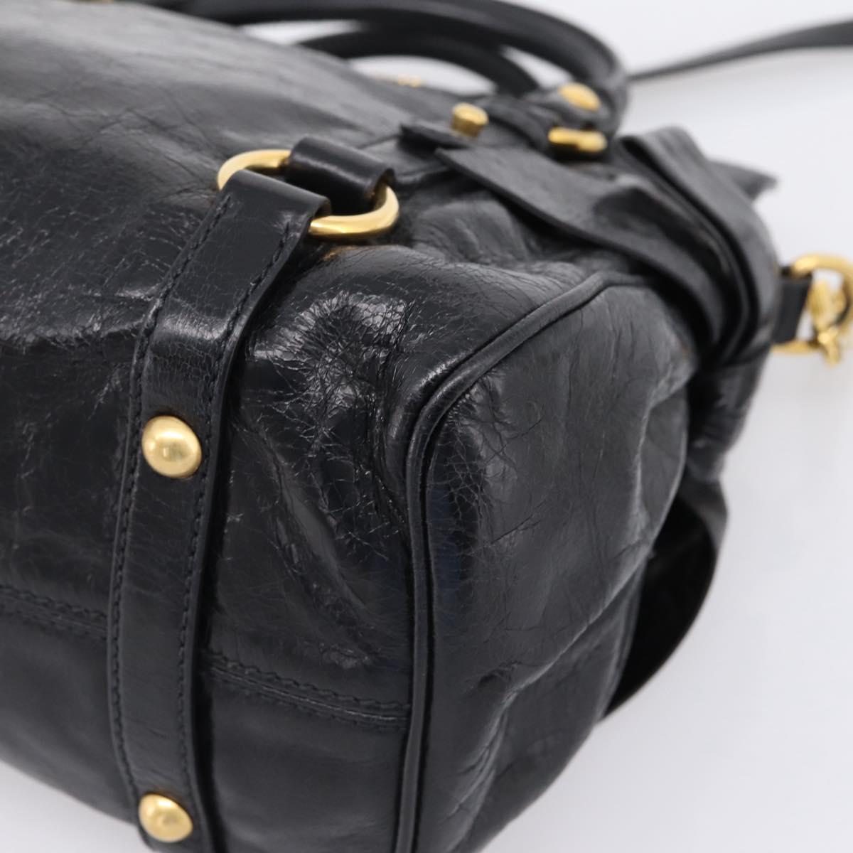 Miu Miu Side Ribbon Hand Bag Leather 2way Black Gold Auth am12763M