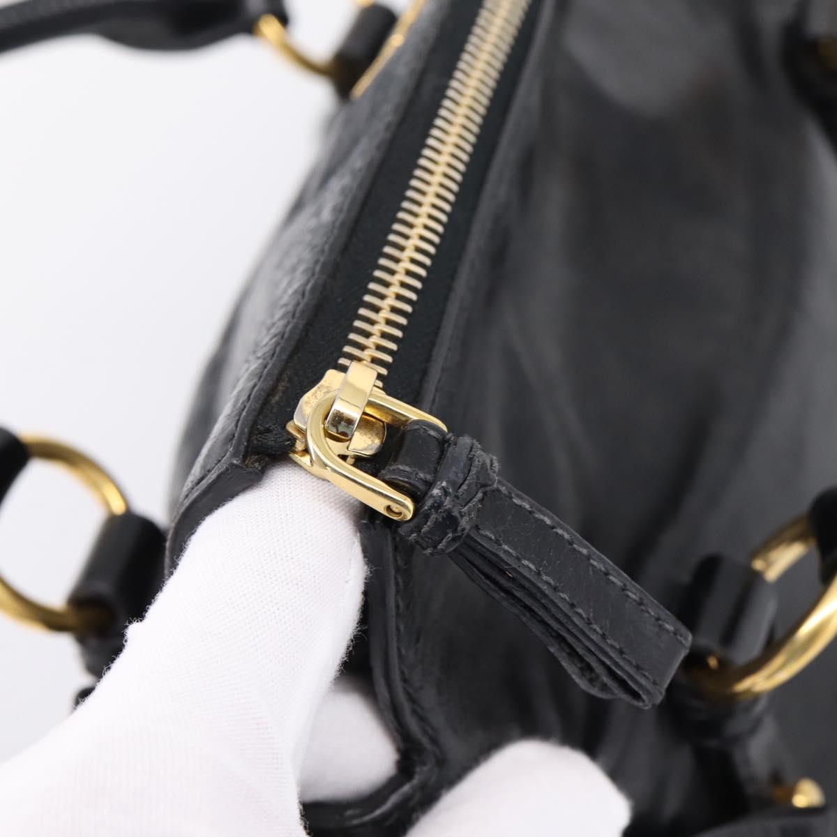 Miu Miu Side Ribbon Hand Bag Leather 2way Black Gold Auth am12763M