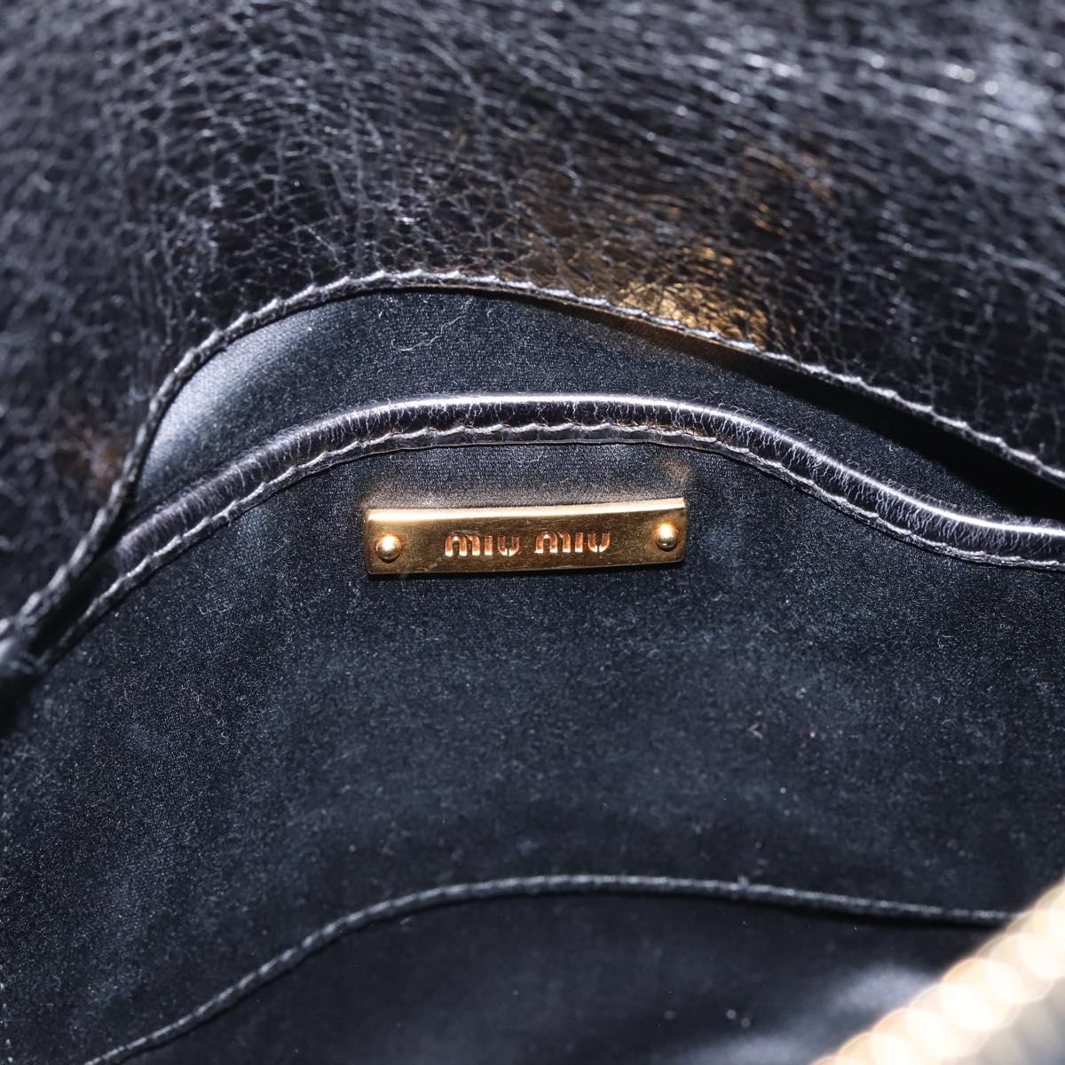 Miu Miu Side Ribbon Hand Bag Leather 2way Black Gold Auth am12763M