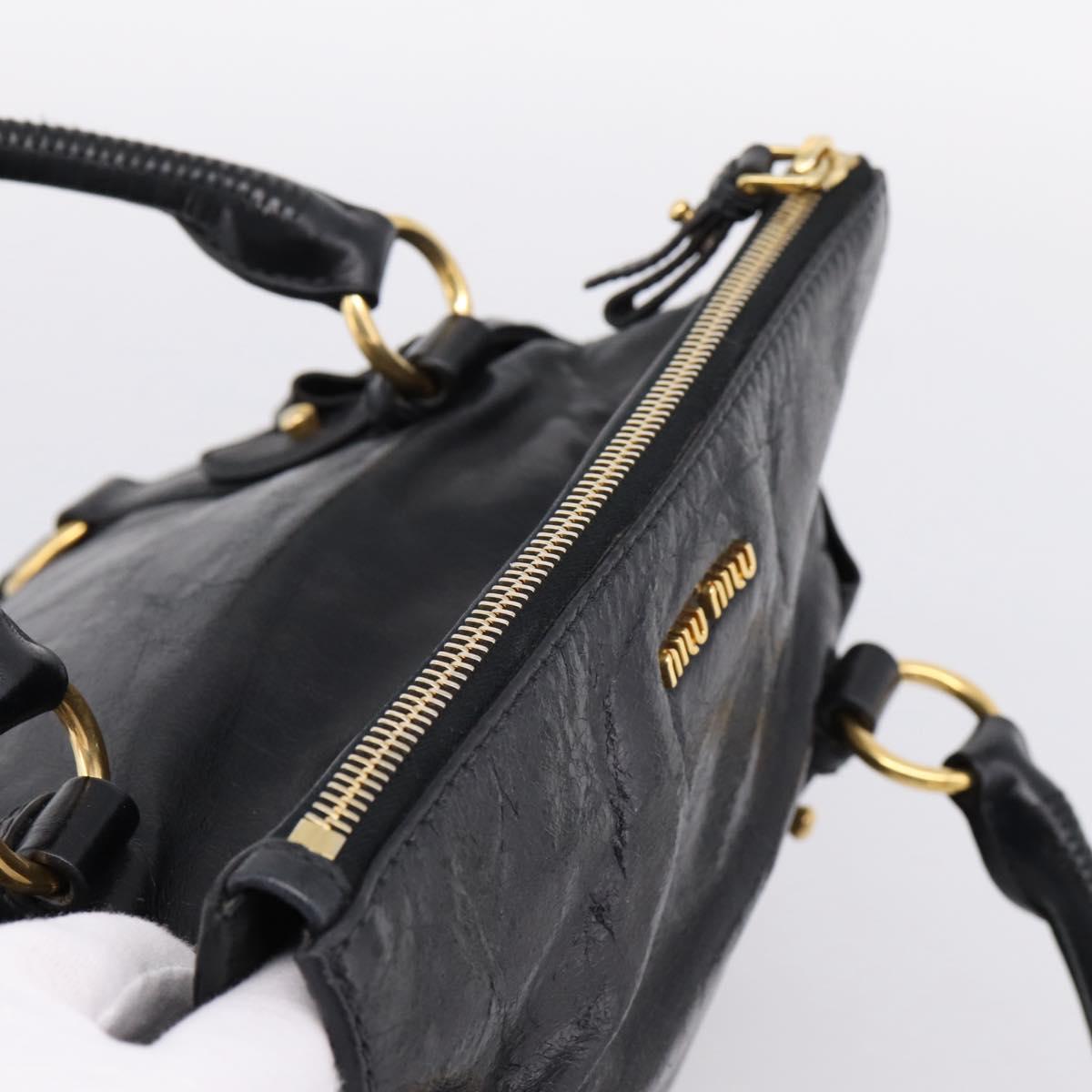 Miu Miu Side Ribbon Hand Bag Leather 2way Black Gold Auth am12763M