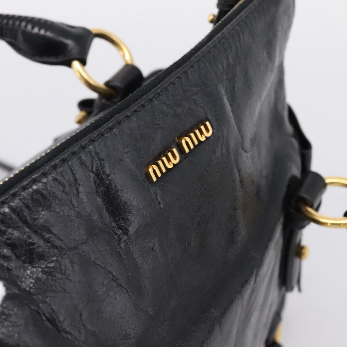 Miu Miu Side Ribbon Hand Bag Leather 2way Black Gold Auth am12763M