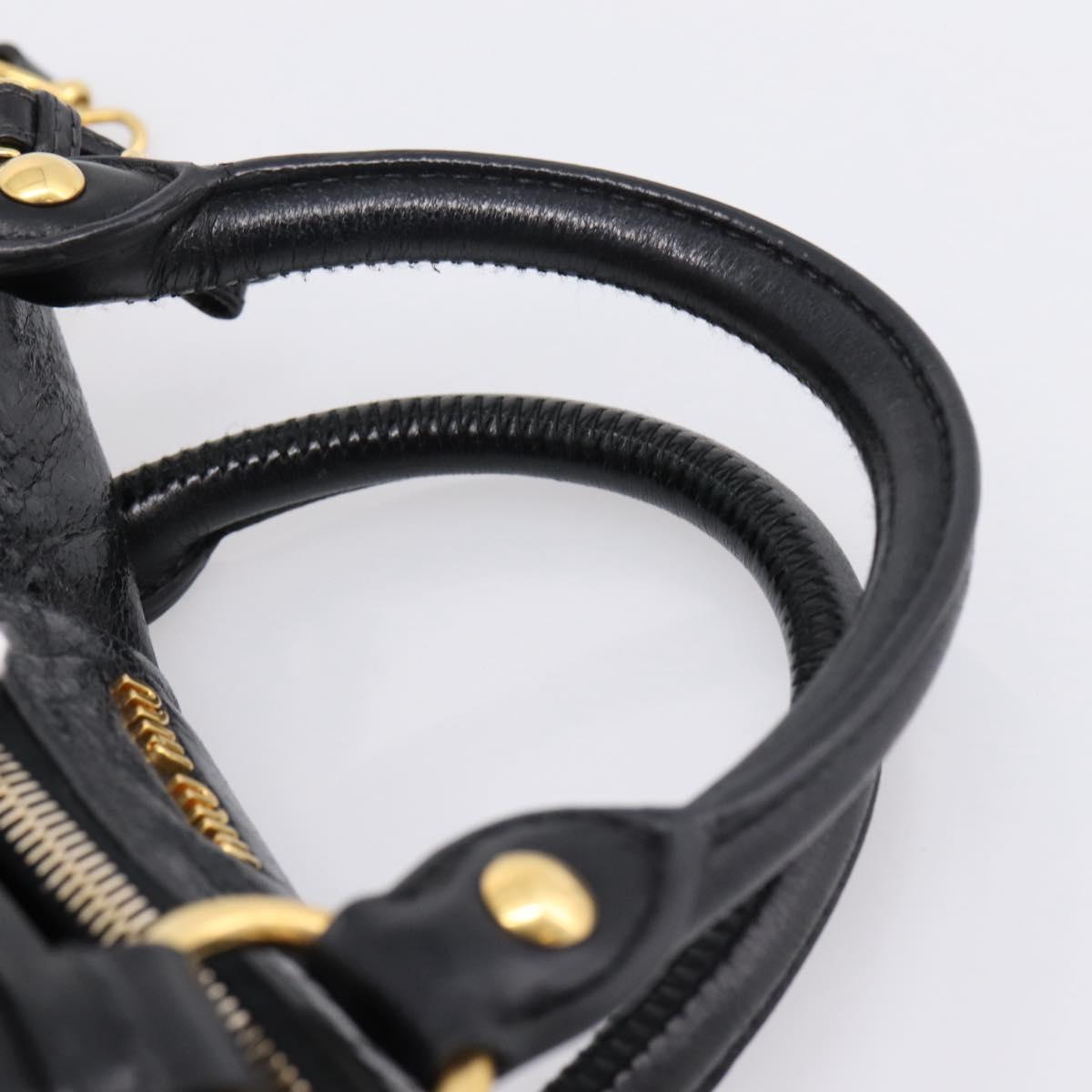Miu Miu Side Ribbon Hand Bag Leather 2way Black Gold Auth am12763M