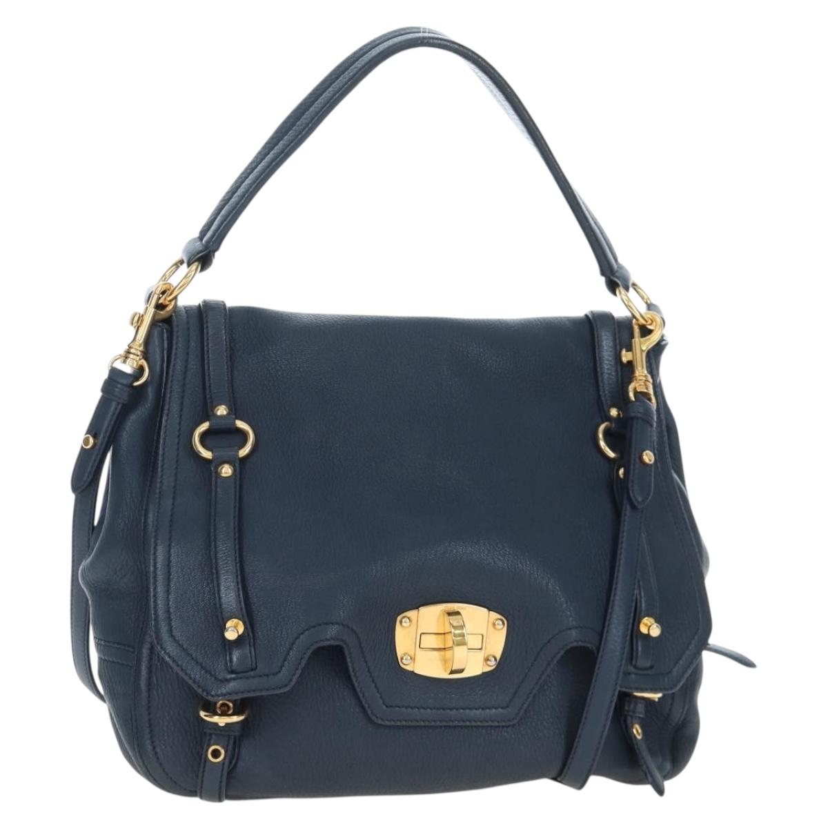 Miu Miu Turn Lock Shoulder Bag Leather 2way Navy Gold Auth am12764V