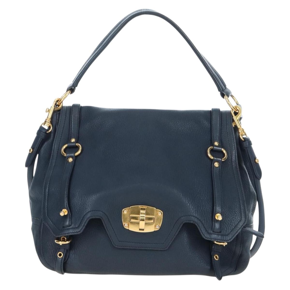 Miu Miu Turn Lock Shoulder Bag Leather 2way Navy Gold Auth am12764V