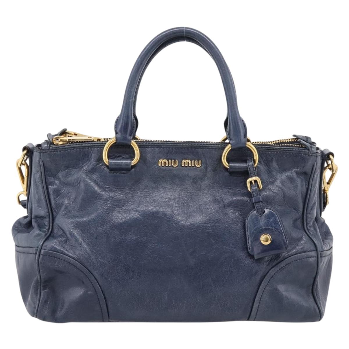 Miu Miu Hand Bag Leather 2way Navy Gold Auth am12765V