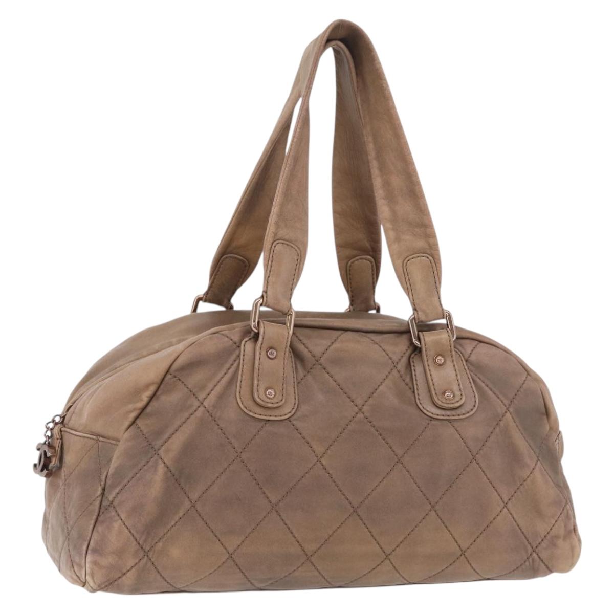 CHANEL Shoulder Hand Bag Lamb Skin Brown Gold CC Auth am12766A