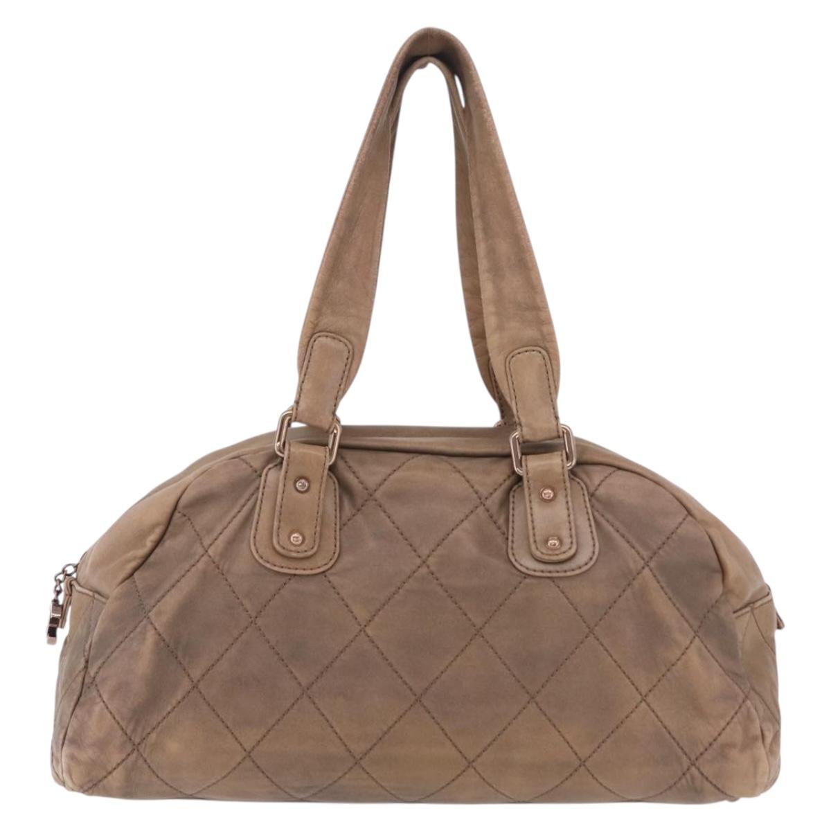 CHANEL Shoulder Hand Bag Lamb Skin Brown Gold CC Auth am12766A